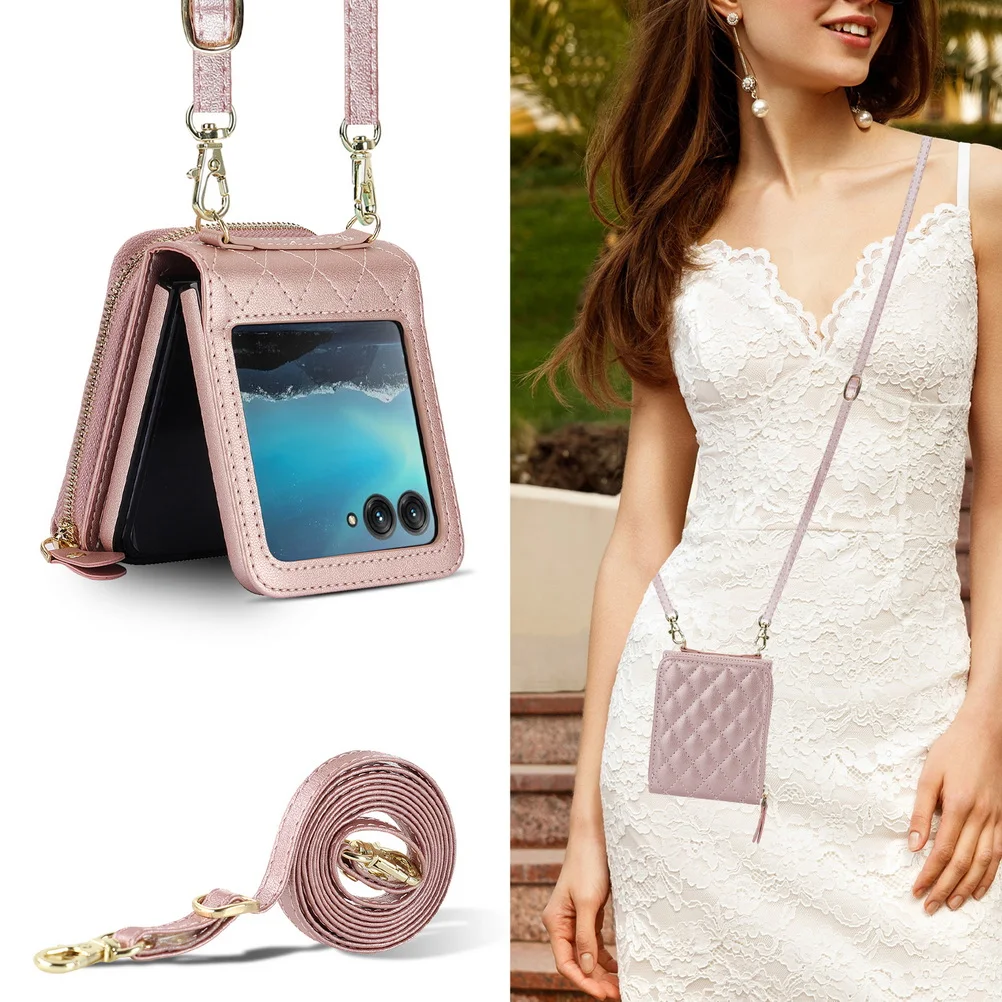 Foldable Multi-slot Wallet with Diagonal Lanyard Chain Case