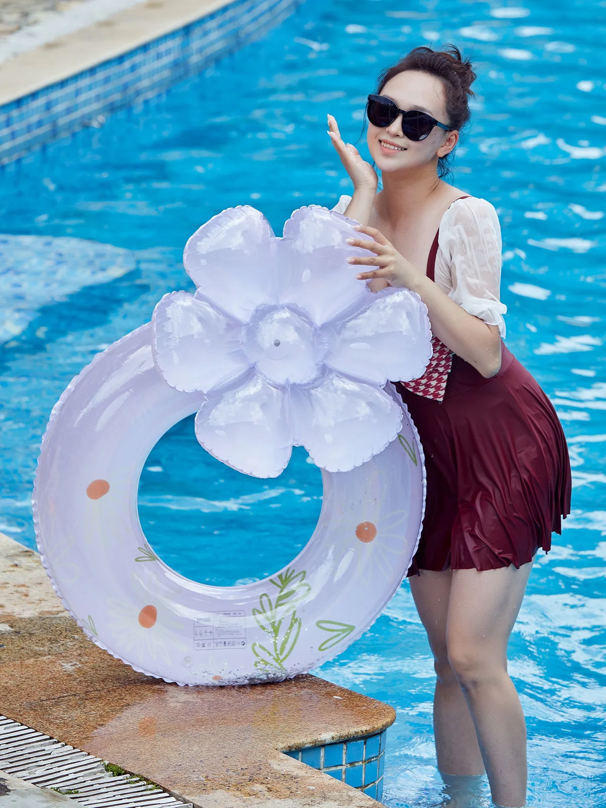 Swimming Ring Swim Circle with Daisy Decor Pool Foats Adult Kids Inflatable Pool Tube Giant Float Boys Girl Water Toy Swim Laps 6