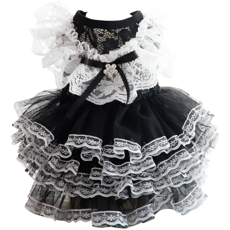 dog Lolita Princess Dress Small Dog Pet cute Clothing Skirt Dogs Clothes Cat Print Thin Summer White Dogs Clothing Chihuahua dog costume set