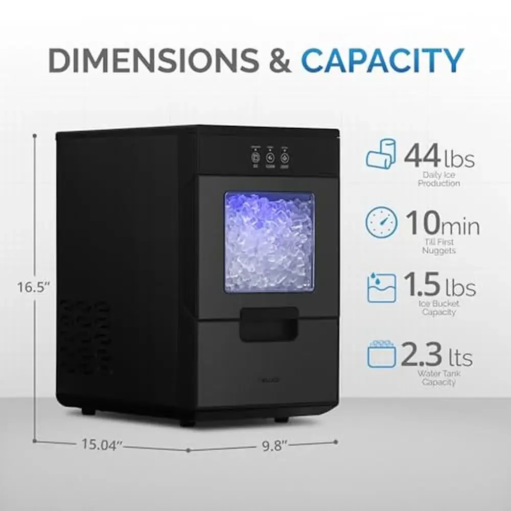 Countertop Nugget Ice Maker 44lb/Day Self-Cleaning Portable Ice Machine Refillable Water Tank LED Light Sonic Ice Newair 5