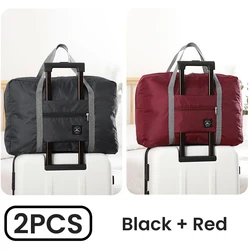 2 Pack Foldable Travel Duffel Bag - Versatile Carry-On and Gym Tote (Black and Red)