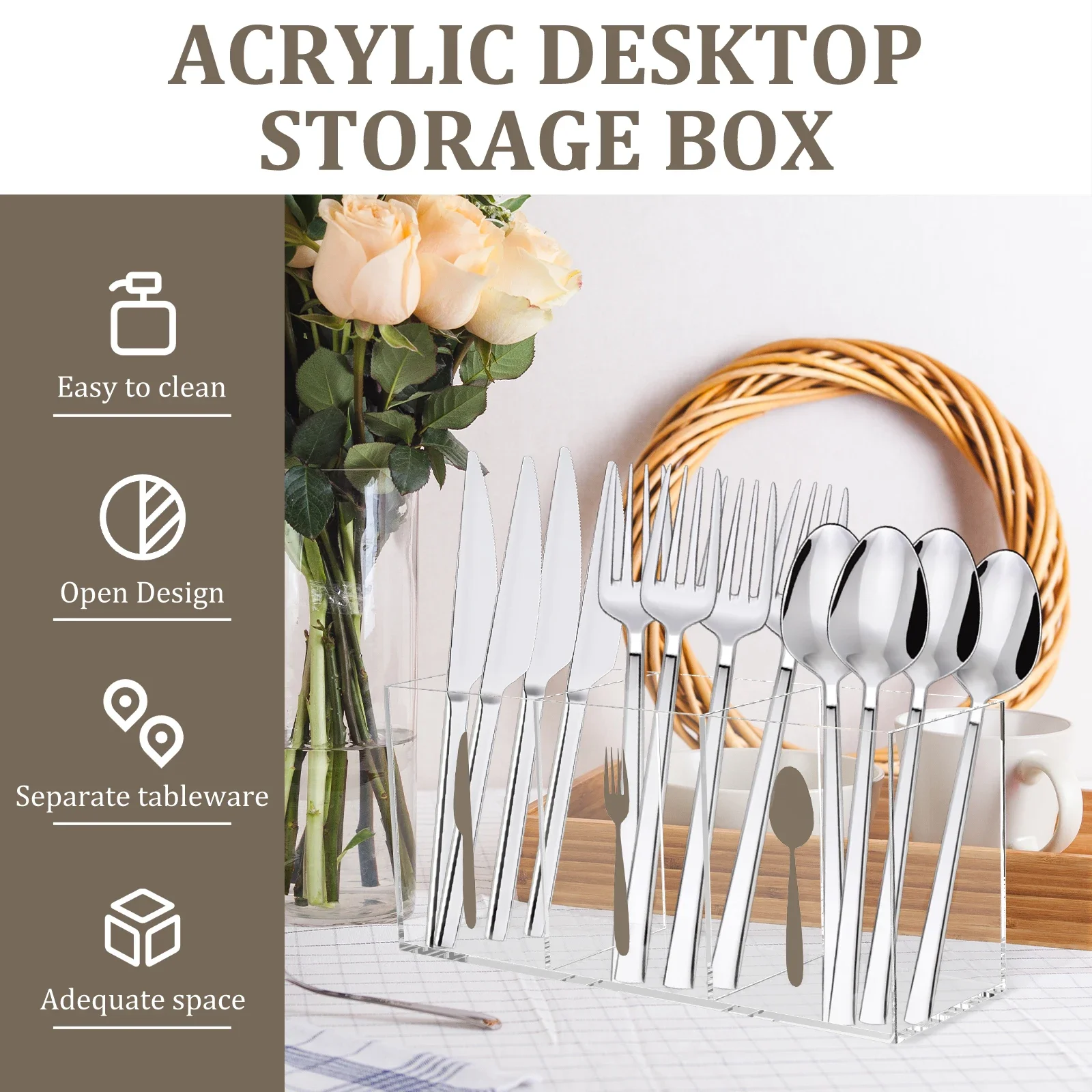Acrylic Cutlery Organizer Clear Spoon and Fork Holder Exquisite 3 Section Tableware Storage Box Household Cutlery Utensil Holder 2
