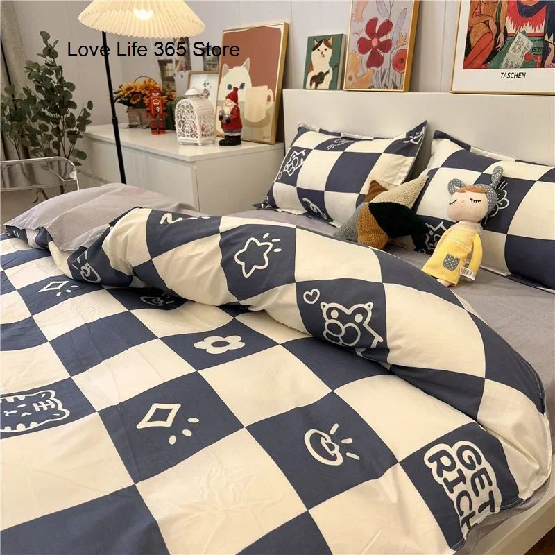 Ins Black And White Checked Bedding Set Grey Sheet Quilt Cover Single Double Full Queen Size With Pillowcases For Adults duvet cover set