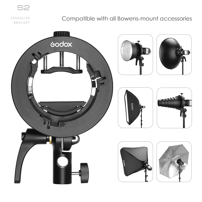 Godox S2 Flash Bracket Bowens Mount Is Suitable For V1 Round Head Flash V860ii Tt350 Series S Chuck Bowens Mount Accessories