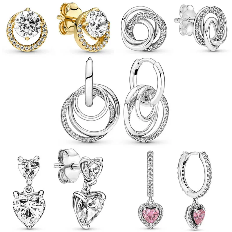 

Original 925 Sterling Silver Earring Halo Heart Family Always Encircled Earrings For Women Birthday Gift Europe Jewelry