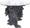 Warwickshire Dragon Gothic Decor Glass Topped Coffee Table, 39 Inch, Polyresin, Grey Stone 5