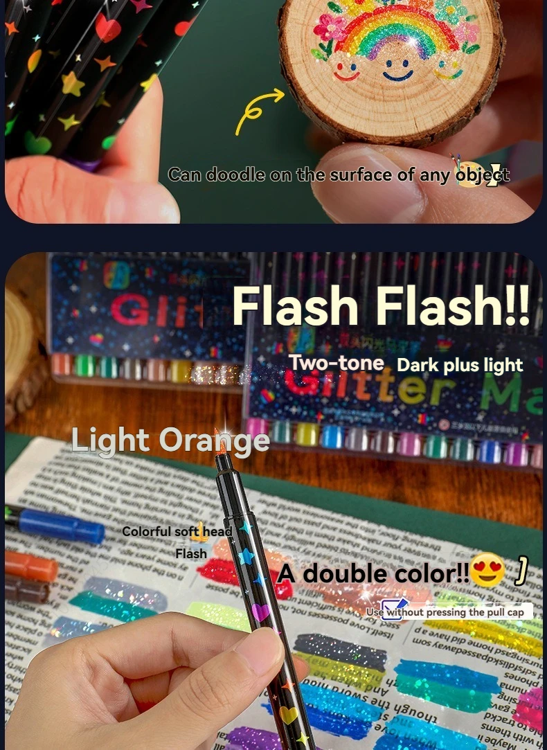 24/48/72/96 Farben Dual Brush Tip Glitter Art Marker Metallic Paint Marker Stifte DIY Handwerk Geburtstagskarten, Herstellung von Poster, Album – Detail 4