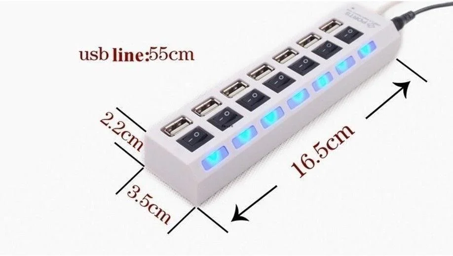 High-Speed 7/4 Port LED USB Hub with Multi-Port Power and ON/OFF Switch