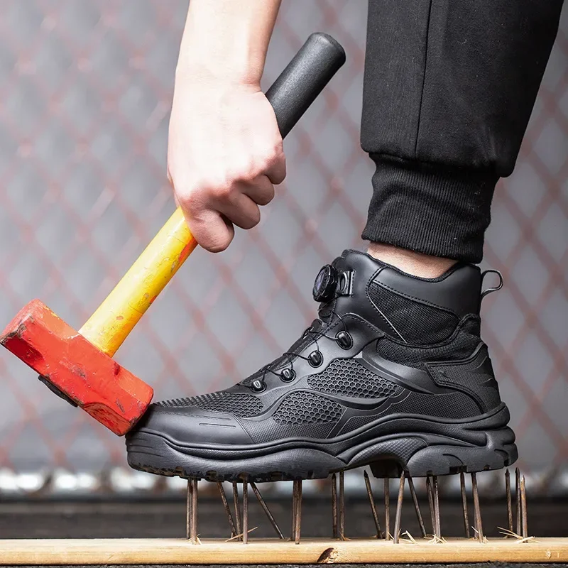 Top Grade Rotary Buckle Men Work Safety Boots Work Sneakers Safety Shoes Men Indestructible Boots Anti smashing
