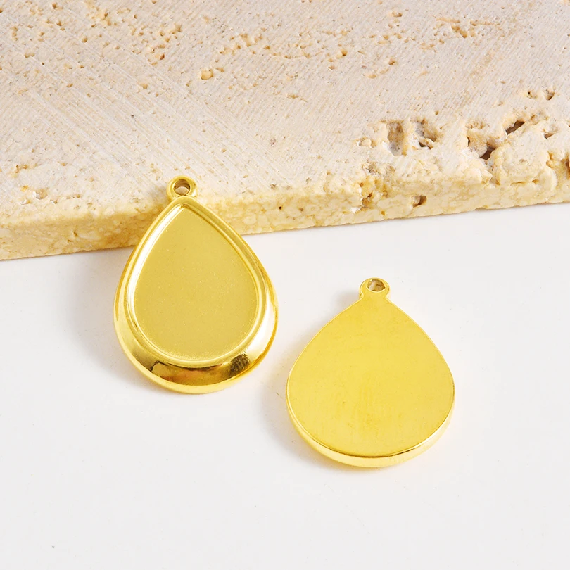 5 Stück Goldfarbe Blank Cabochon Basisfassung Charm Rechteck Quadratisch Geometrisch Edelstahl Anhänger für Schmuckherstellung Zubehör – Detail 7