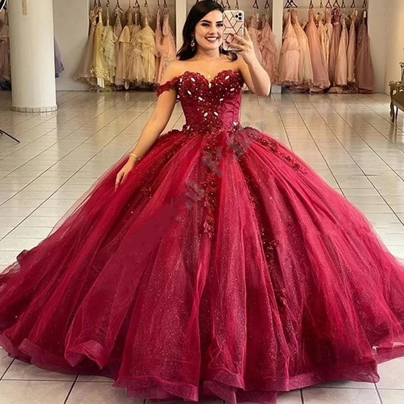 

ANGELSBRIDEP милое бальное платье, платья для Quinceanera, сексуальные кружевные платья с открытыми плечами из тюля для дня рождения, милые вечерние платья принцессы 16
