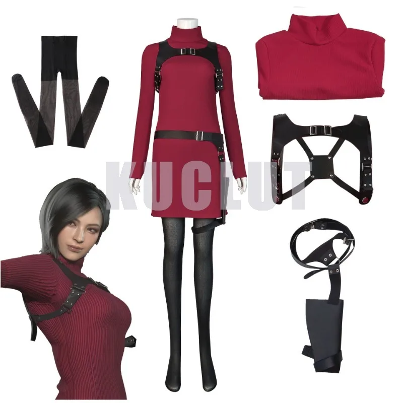 

Female Resident 4 Ada Wong Cosplay Costume Evil Cheongsam Dress Bag Halloween Carnival Disguise Suit for Adult Women Girls