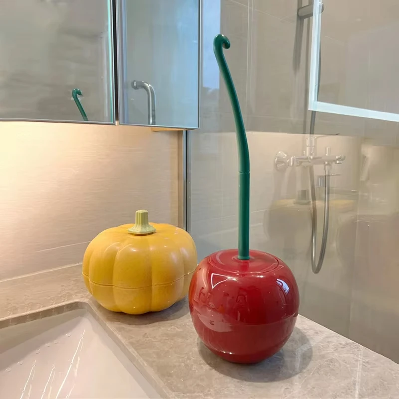 Kreatives Toilettenbürstenset in Kirschform mit langem Griff – Halter für Badezimmerreinigungswerkzeuge, elegantes Accessoire für die Toilettenhygiene_voghion.com