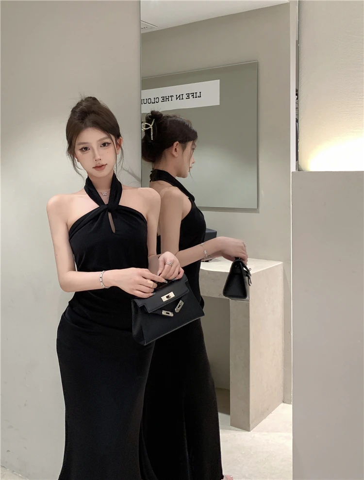 Sexy Bodycon Satin Evening Party Dress Sleeveless Halter Slim Mermaid Summer New Midi Dresses for Women Prom Vestidos Mujer