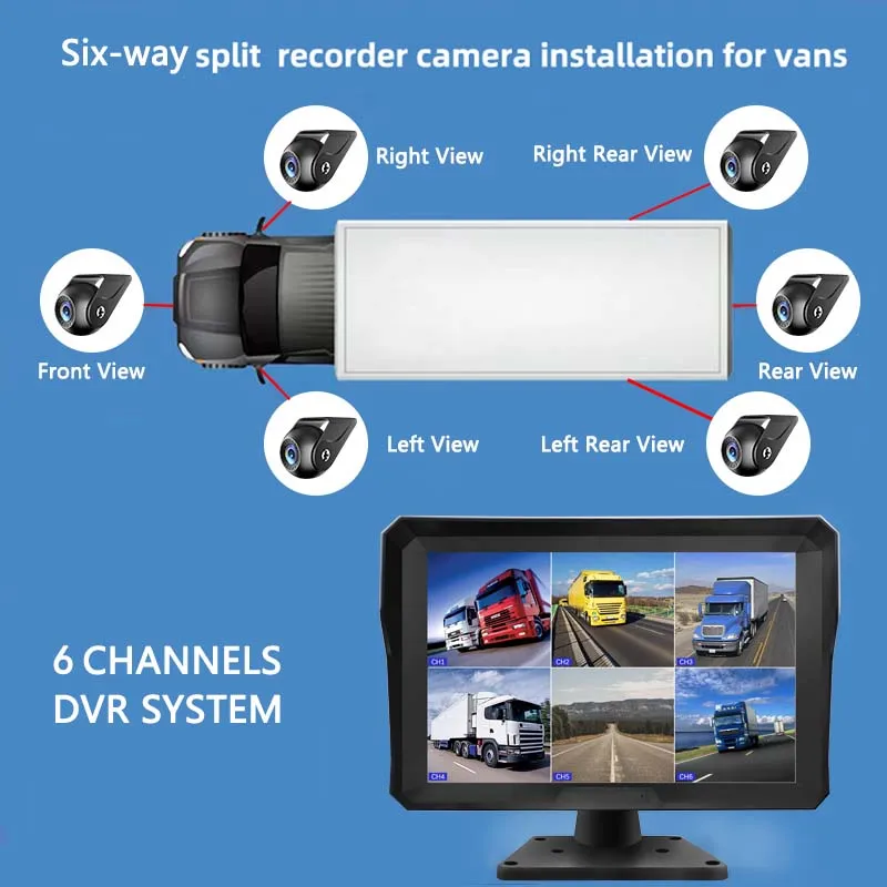 6CH 10.1 inch Touch Screen Car/RV/Bus/Truck AHD Monitor System Vehicle CCTV Camera 1080P Night Vision Reversing Parking Recorder