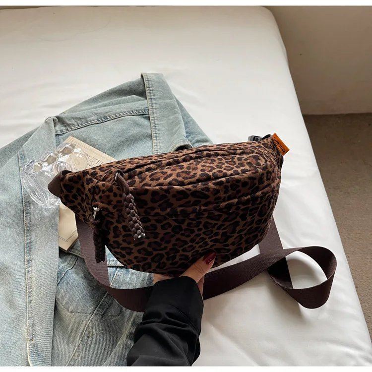 Women's Leopard Print Chest Bag, Autumn/Winter Fashion Crossbody Bag, Trendy Sporty Multifunctional Waist Bag Waist Packs bolsa