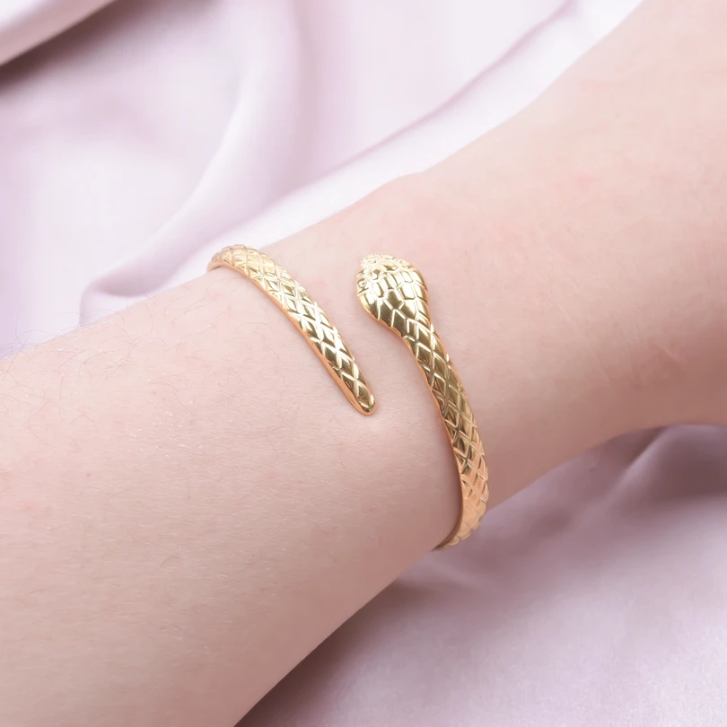 Fashion Simple Snake Shaped Open Cuff Bracelet Handcrafted Punk Stainless Steel Cuff Bangles Women Girls Birthday Jewelry Gifts 4