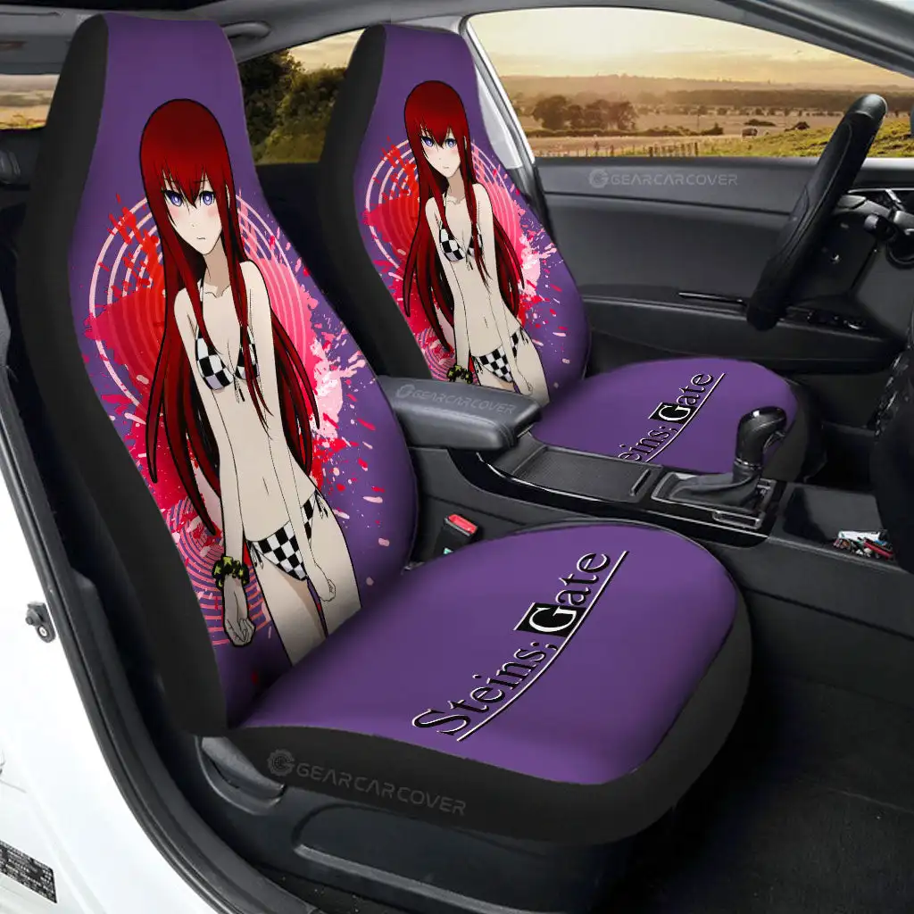 

Anime Waifu Girl Kurisu Makise Car Seat Covers Steins;Gate Anime Car Accessories, Universal Front Seat Protective Cover