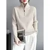 Autumn Winter Solid Color Pullover Zipper Long Sleeve Sweater Knitted Elegant Women's Clothing Half Open Collar All-match Tops 4