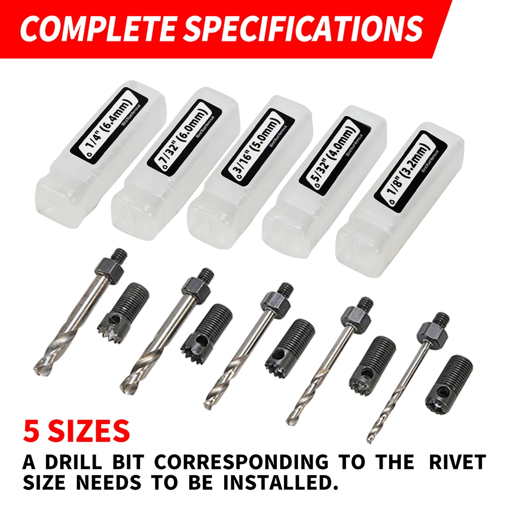 HIFESON Rivet Removal Tool,Blind Rivets Drill Remover,1/4 Electric Drill Adapter Rivets Puller for 3.2mm 4.0mm 5.0mm 6.0mm 6.4mm