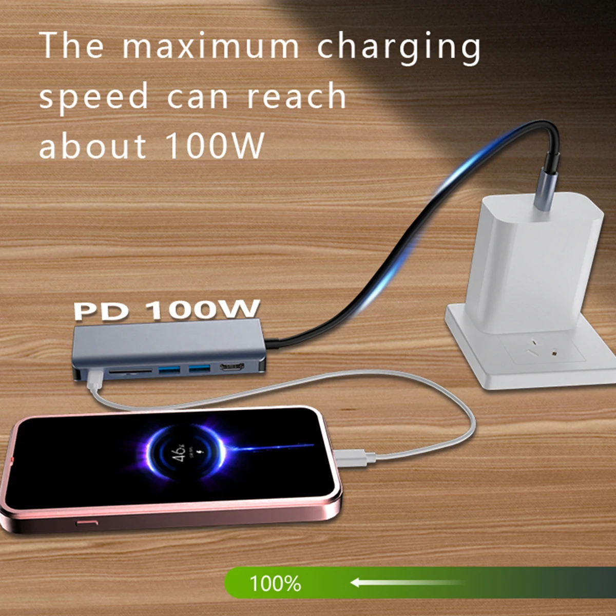 USB C to HDTV Adapter, 4K@30Hz USB C Docking Station, 7 in 1 Hub with 2 USB-A, PD 100W, TF/SD Card Reader, 1000M Rj45
