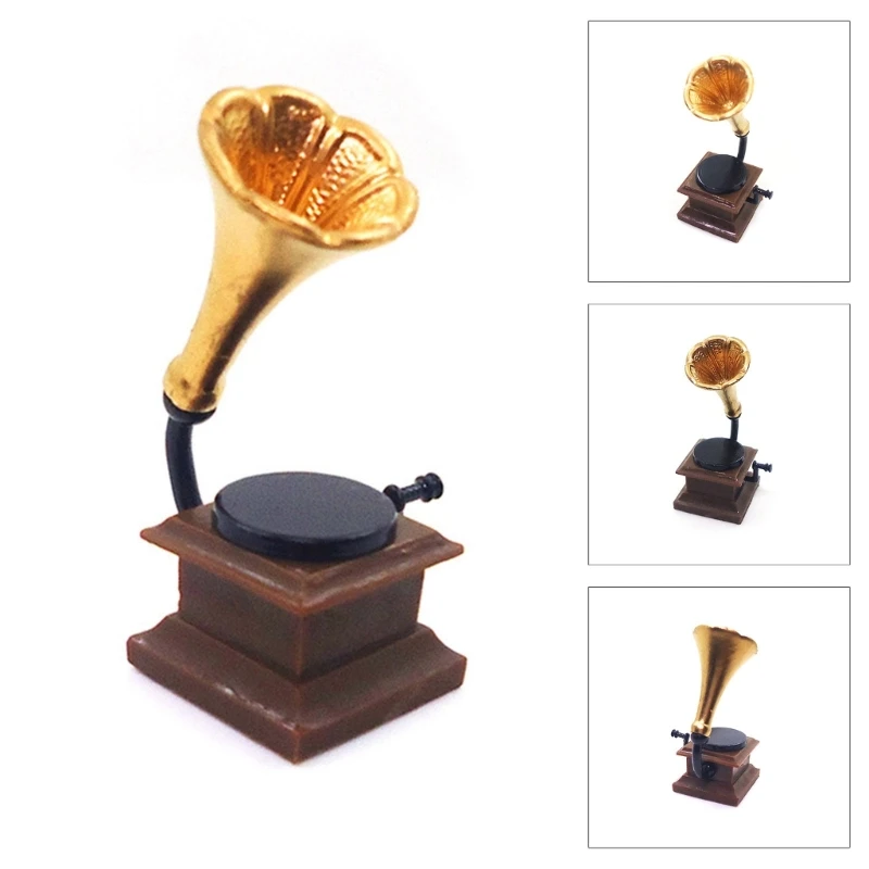 Dollhouse Living Room Phonograph Dollhouse Furniture Toy Lovely Gramophone DropShipping 2pieces turntable stylus needle accessory for lp vinyl player phonograph gramophone record player stylus needle accs