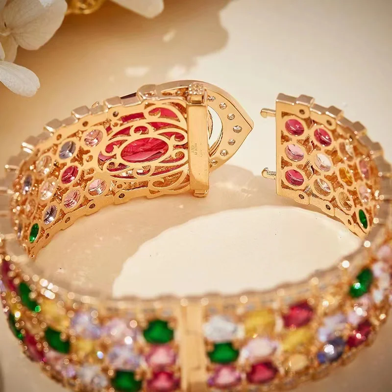 EYER New Arrivals Luxury Women Bangle Cubic Zirconia Colorful Crystal Luxury Fashion Dubai Bridal Bracelet Jewelry