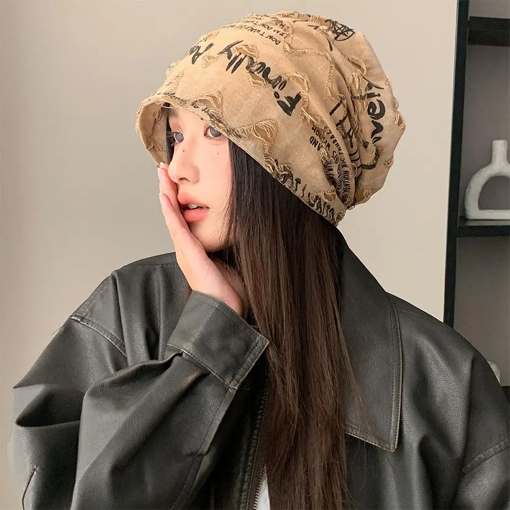Mode Pullover Kurze Krempe Stapeln Hut frauen Persönlichkeit Großen Kopf Dünne Skullies Beanie Cap Baggy Kopf Hut Casual Beanies hut – Detail 29