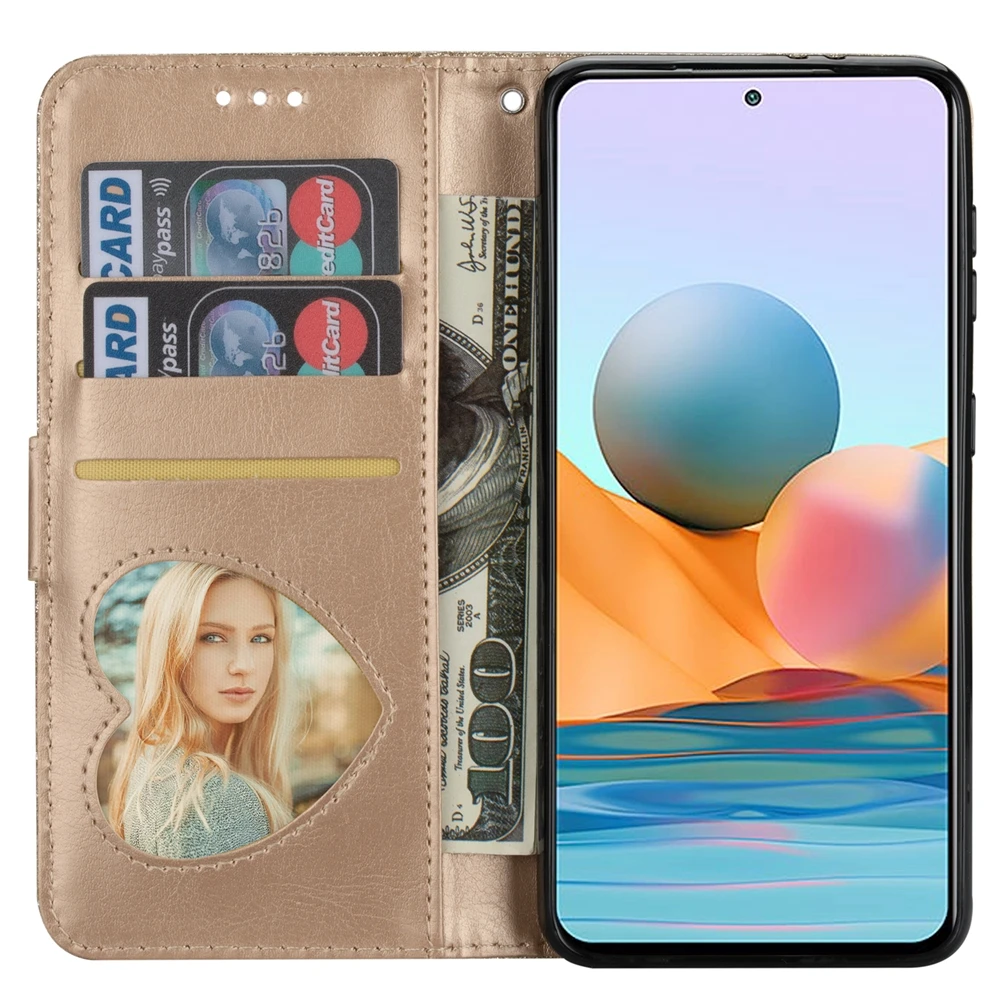 Glitter Zipper Wallet Phone Case with Kickstand, Strap, Card Pocket, and Bumper Protection