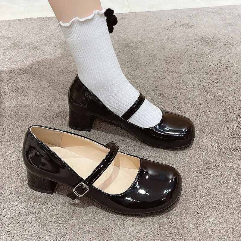 20AW Y'SPINK FMS LEATHER MARY JANE 白 Japanese School Girls Mary Janes JK Uniform Shoes Buckle