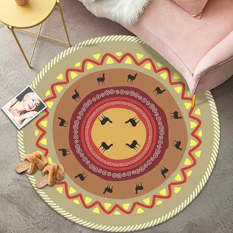 Vintage Bohemian Round Carpet Soft Decoration Bedroom Mat Ethnic Style Computer Chair Rug Washable Non-slip Coffee Tables  4