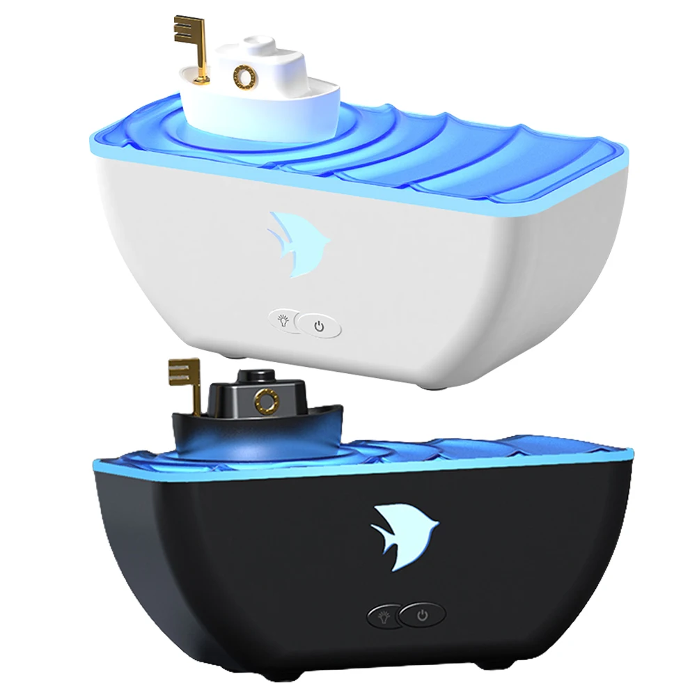 300ml Ship Shaped Cool Mist Humidifier with LED Light Fragrance Oil Diffuser Low Noise Aromatherapy Diffuser for Yoga Meditation 4