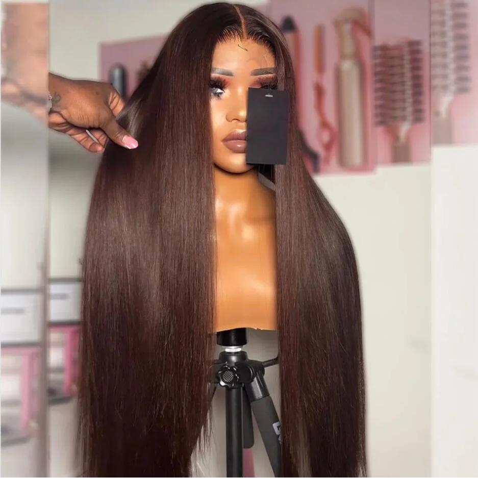 

26“Long Dark Brown Silky Straight 180Density Lace Front Wig for Black Women BabyHair Glueless Preplucked Heat Resistat Daily
