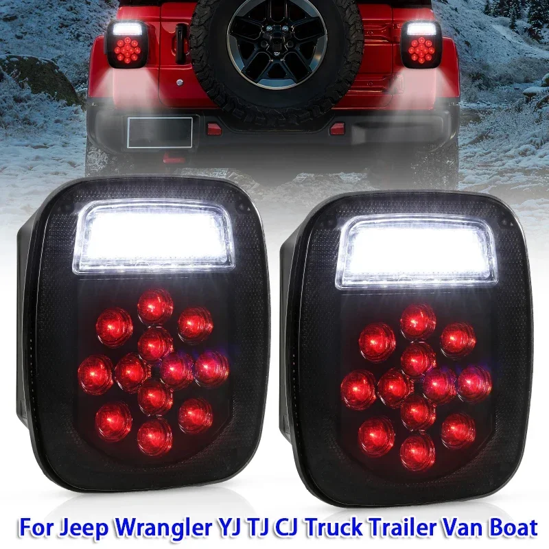 

39 LEDs Smoked Lens Tail Light Brake Reverse License Plate Light for Jeep Wrangler YJ TJ CJ Truck Trailer Van Boat