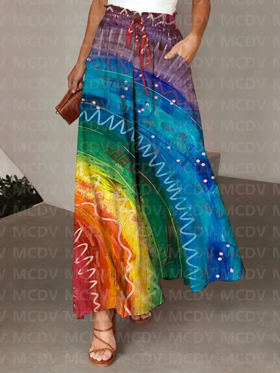 

Women's Rainbow Pride Gradient Rainbow Sticker Wide Leg Pants 3D Printed Women's Casual Pants 4 Color