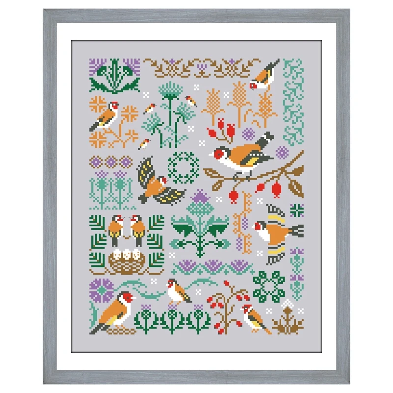 Bird geometry cross stitch kit cartoon pattern design 14ct silver canvas embroidery DIY