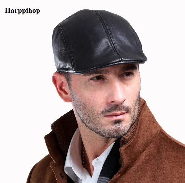 Casual hat beret hat newsboy cap newsboy hat woolen beret Harppihop fur Men's Genuine Leather Cap /Newsboy /Beret /Cabbie Hat/ Golf Hat sheepskin caps