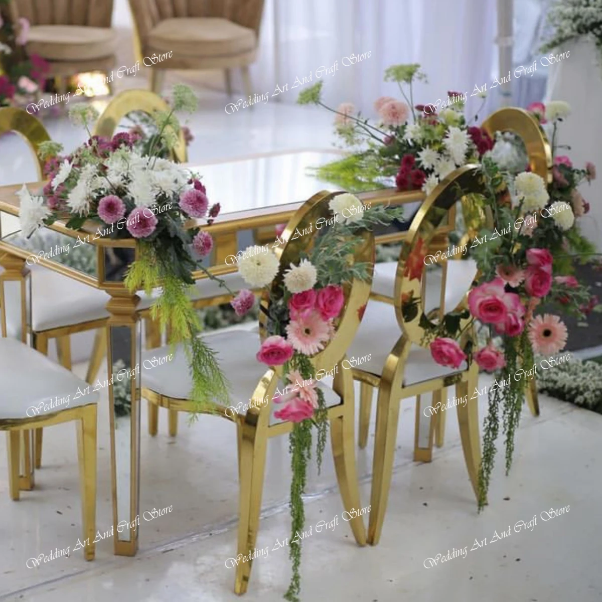 Modern Gold Stainless Steel Banquet and Event Chairs round Base Back Wedding Chairs for Outdoor Use
