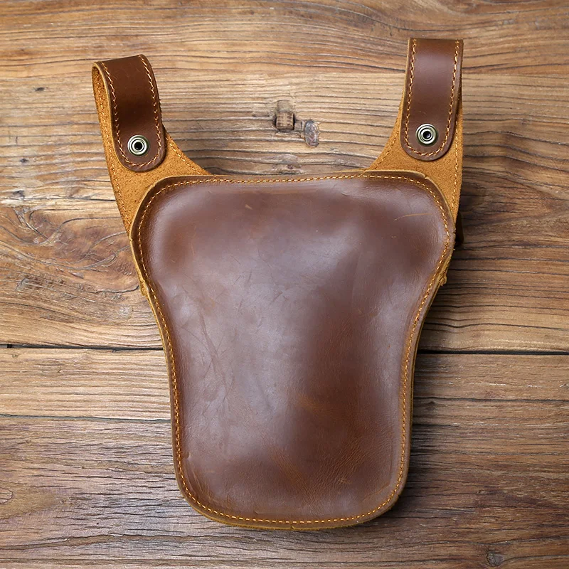 NZPJ Vintage Genuine Leather Men's Waist Bag Natural Cowhide Outdoor Motorcycle Men's Bag Crazy Horse Leather Mobile Phone Bag