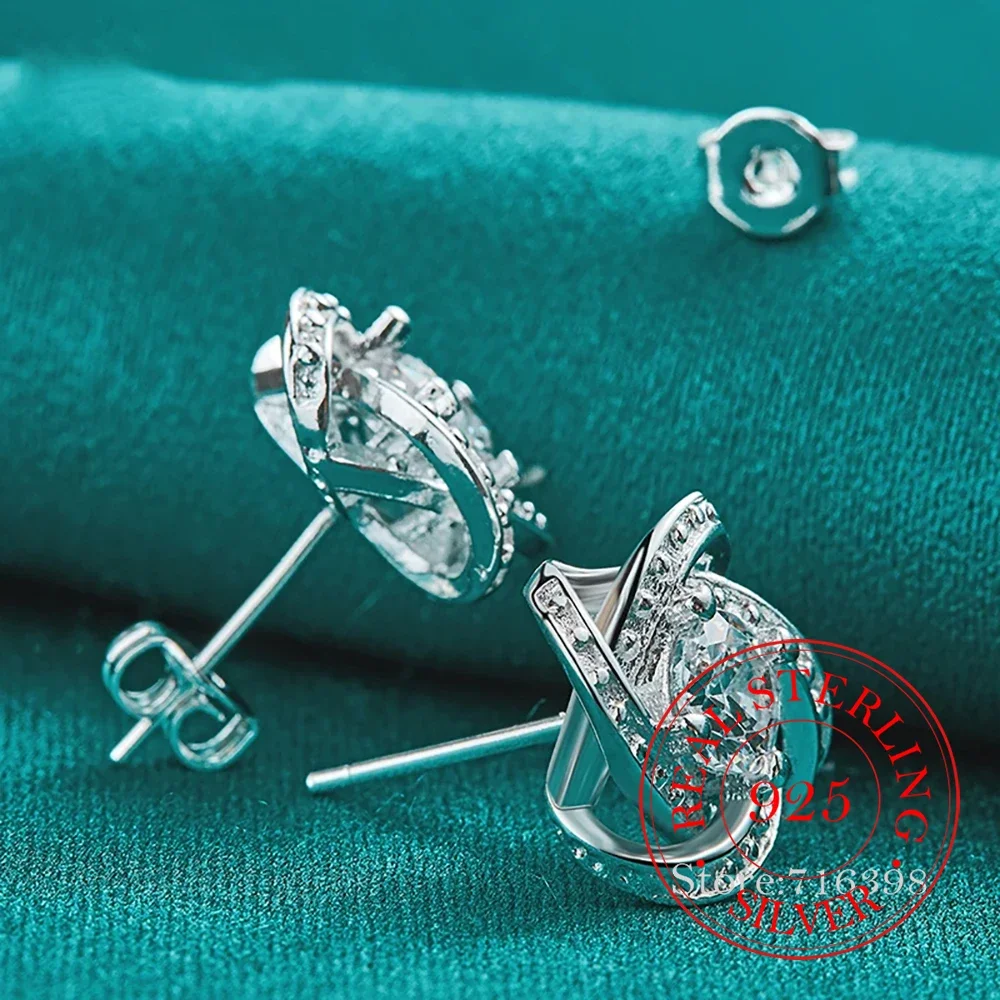 

925 Sterling Silver AAA Zircon Charm Stud Earring For Woman Fashion Jewelry Wedding Party Gift