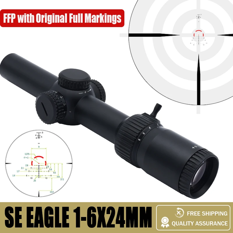 

SE Eagle 1-6X24mm 30mm SFP Riflescope Optic Green Red Illuminated Sniper Airsoft Scope Sight for Hunting with Full Marking