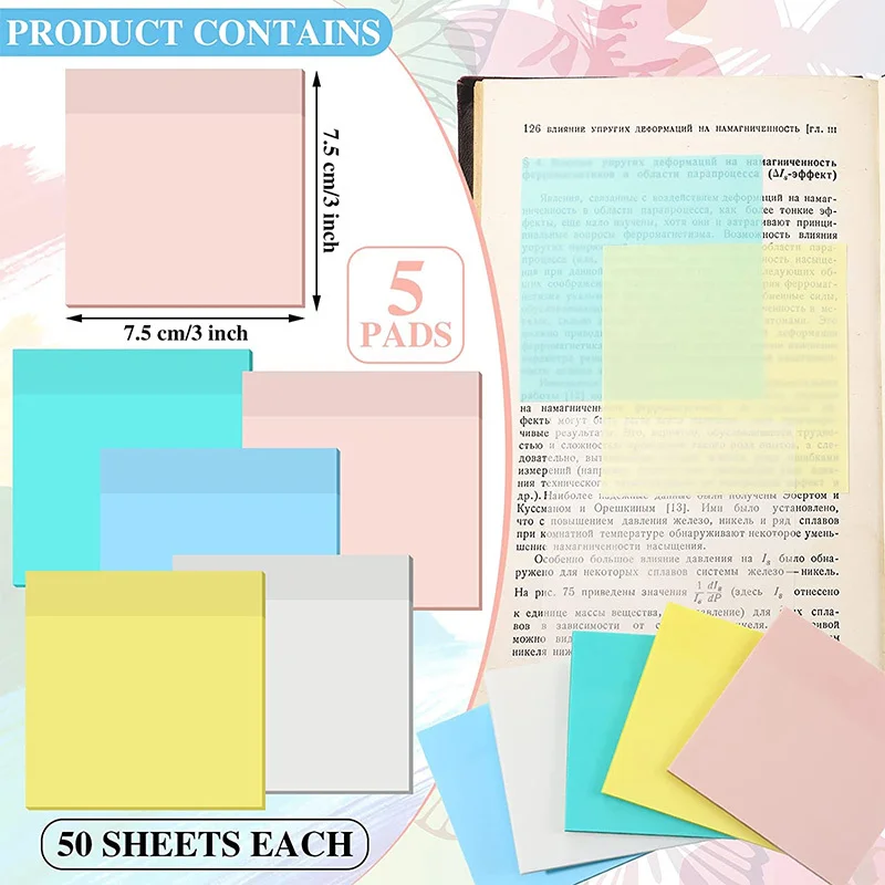 Note Sticker Transparent Notebook Self-adhesive Note Bookmarks Stationery Supplies School Office 50sheets