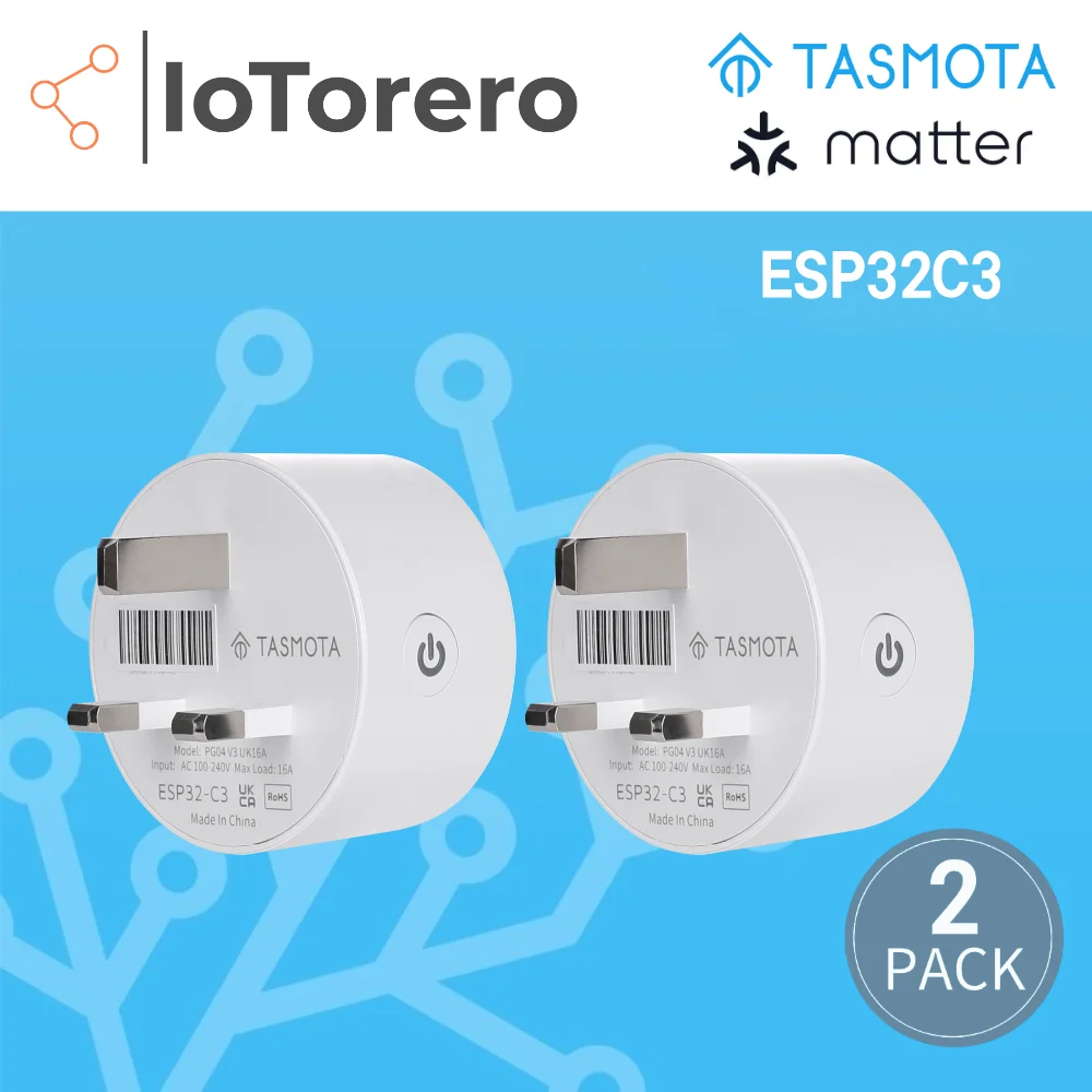 IoTorero Tasmota Matter MQTT 2 PACK ESP32C3 UK Plug Consumption Monitoring 13A Works With Home Assistant - AliExpress