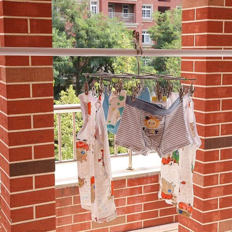 Foldable Laundry Hanger Stainless Steel Underwear Sock Drying Rack Windproof Flat Head Design Rust Resistant Strong Grip Clip 2