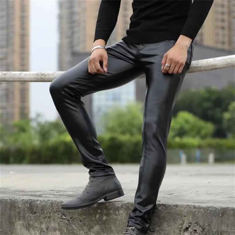 

Four Seasons Universal Leather Pants Men'S Women'S Korean Slim Fit Hip Lift Bar Performance High Elastic Tight Feet Trousers