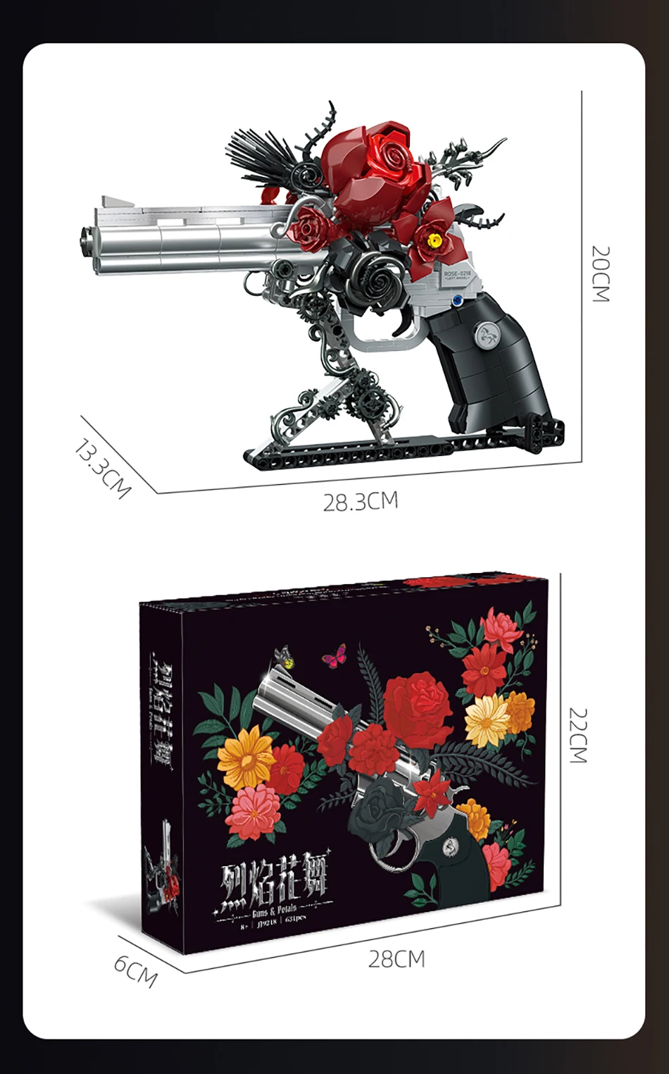 Technische Mechanische Rose Revolver Pistole Pistole Bausteine Militär Rote Blume Blütenblatt Pistole MOC Ziegel Montieren Spielzeug Kinder Geschenk – Detail 8