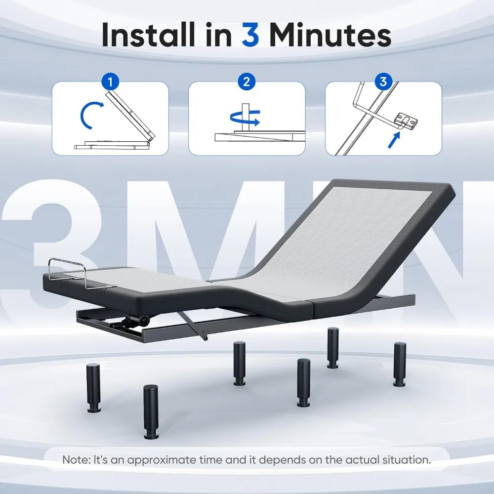 Adjustable Bed Frame Split King with Massage, Electric Bed Base Frame with Adjustable Legs, USB Ports, Wireless Remote 6