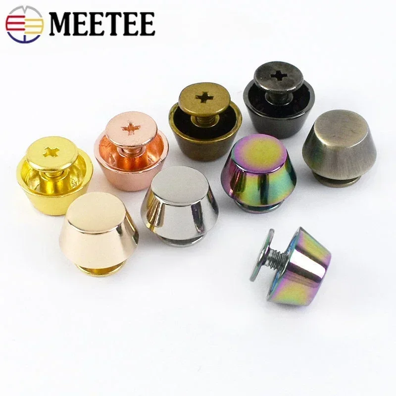 Meetee 10-50Pcs 금속 버클 핸드백 바닥 보호 피트 네일 버킷 모양 플랫 스터드 스크류 리벳 가방 지갑 가죽 공예