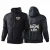 2025 No Boxing No Life Gym Men's Spring and Autumn Thin Windproof Casual Hooded Color Matching Fashion Printing Windbreaker Coat 1