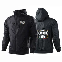 2025 No Boxing No Life Gym Men's Spring and Autumn Thin Windproof Casual Hooded Color Matching Fashion Printing Windbreaker Coat 1